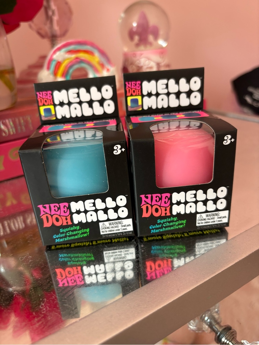 NIB SET OF TWO NeeDoh Mello Mallo Squishy Color-Changing Toy - Blue & Pink